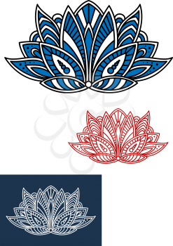 Elegant openwork blue paisley flower with turkish floral ornament elements, dots and curved lines.  Fabric, carpet or tile pattern design usage