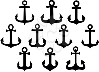 Set of back vintage nautical anchors for heraldry, emblem or tattoo design