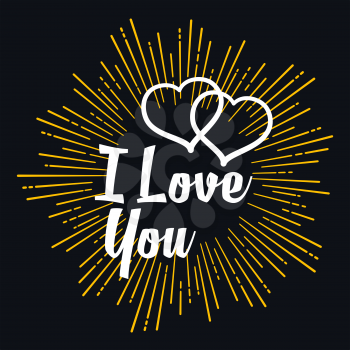 I Love you text in strarburst or firework shape on dark background. For Valentine Day holiday, love concept or greeting card design