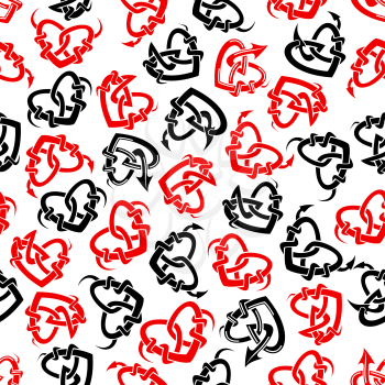 Red and black heart tattoos seamless pattern for background or Valentine holiday design