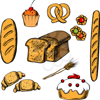 Bakery flat icons set isolated on background for infographics, cafe, restaurant or pastry menu design