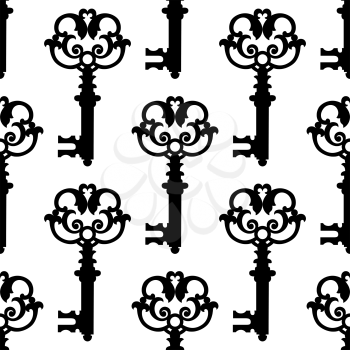 Vintage keys black silhouettes seamless pattern with figured bodies adorned by  decorative curls