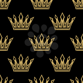 Medieval royal golden crowns with diamonds  seamless pattern on black background, for luxury or textile design 