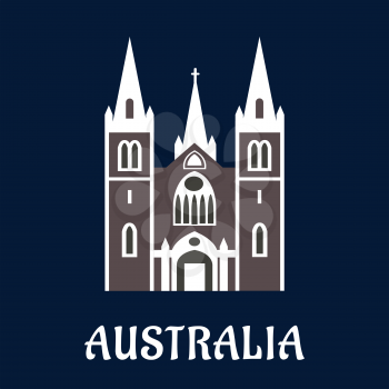 Australian landmark concept in flat style with anglican cathedral church in gothic style with arched windows and high spires