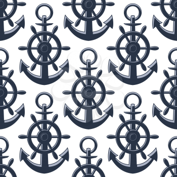 Nautical anchors and helms seamless pattern in retro style for marine design