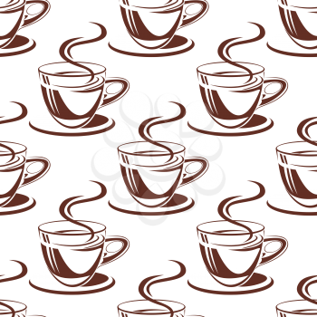 Fresh coffee cups seamless pattern with brown elegant cups on white background