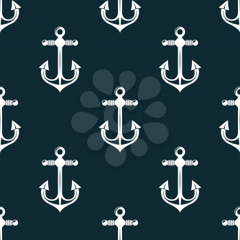 Decorative vintage marine anchors seamless pattern on dark turquoise background
