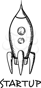 Startup concept with a hand-drawn doodle sketch black and white rocket or spaceship