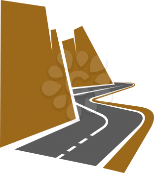 Winding mountain road or highway with center line following the curve of the cliffs as it disappears into the distance