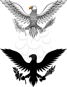American eagle holding an olive branch and arrows symbolic of war and peace