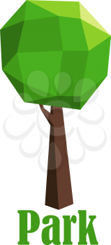 Park icon with a green tree composed of polygonal geometric pattern and shape for the foliage and trunk over the text Park below