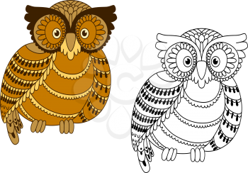 Colorful and outline doodle owl bird for mascot or handmade themes design