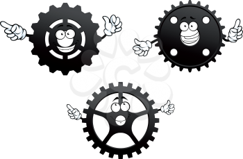 Gear wheels with funny happy faces and little hands isolated on white background