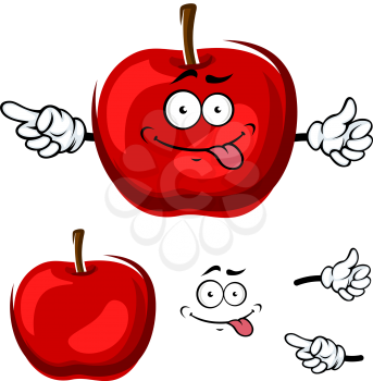 Teasing cartoon red apple fruit character with funny face showing finger away. For healthy vegetarian food or agriculture theme design