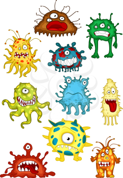 Colorful cartoon cute and eerie monsters or aliens, isolated on white. For Halloween holiday design