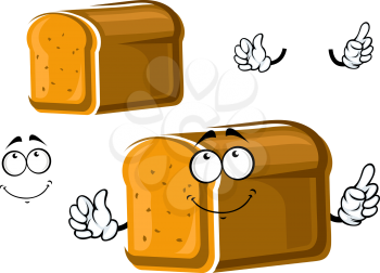 Cartoon whole grain bread character isolated on white, for healthy food or bakery shop themes