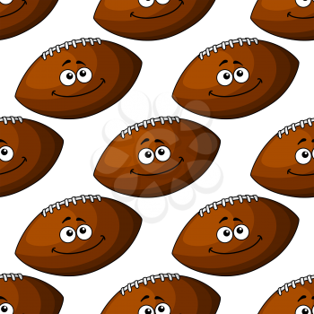 Seamless pattern of a smiling brown leather football in square format, for sport design