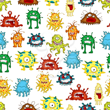 Seamless pattern background of uggly cartoon colorful monsters. For Halloween theme design