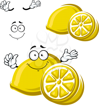 Funny cartoon happy ripe yellow lemon fruit isolated on white. For nutrition or juice themes design