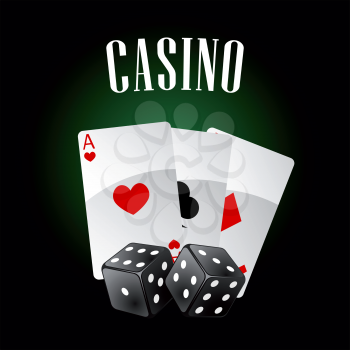 Luxury casino icon with playing cards and black dice, for gaming industry or gambling themes