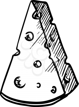 Slice of natural cheese with holes, for healthy nutrition or agriculture design. sketch image