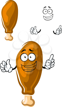 Fried chicken leg cartoon character showing attention gesture with happy face, for fast food or grill menu design