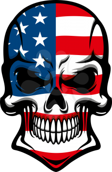 Human skull tattoo with American flag, isolated on white, for t-shirt or mascot design