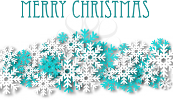 Christmas background with decorative ornament of blue and white snowflakes. For holiday design