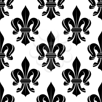 Black and white royal floral seamless pattern with victorian fleur-de-lis ornament. For luxury wallpaper or interior accessory design