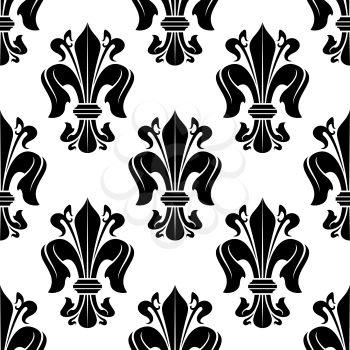 Victorian seamless floral pattern with royal french fleur-de-lis lilies on white background