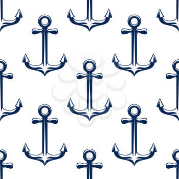 Seamless retro marine anchors pattern with blue ship anchorage elements over white background.  For nautical or wallpaper design