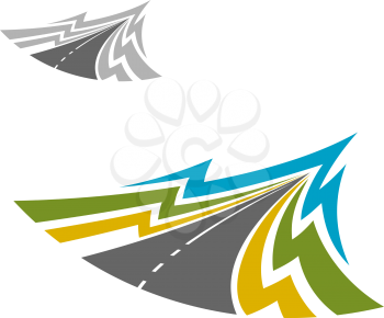 Modern highway road colorful icon with white dividing strips. Transportation or travel usage