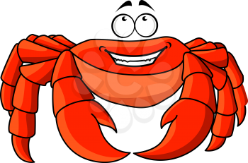 Cheerful smiling red crab cartoon character standing with large pincers. Addition to fairy tale or mascot design