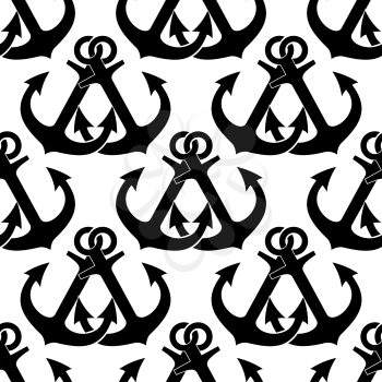 Crossed marine anchors seamless pattern with two black ship anchors. For adventure or travel design usage