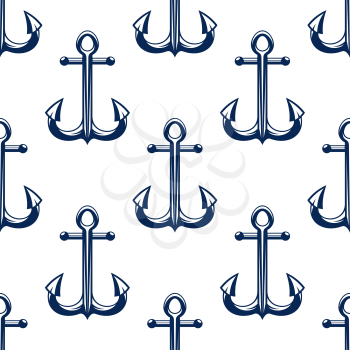 Retro marine ship anchors seamless pattern with decorative blue anchors over white background. Nice for textile, travel, wallpaper or marine adventure design