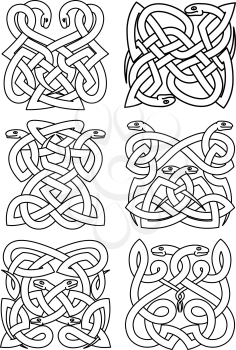 Gothic celtic animal patterns of coiled snakes in traditional knot ornaments. Vintage embellishment, totem, pattern,  tattoo or t-shirt print usage