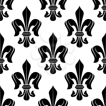 Elegant seamless fleur-de-lis pattern with black and white victorian stylized floral ornament. Vintage interior textile, accessories or wallpaper design usage