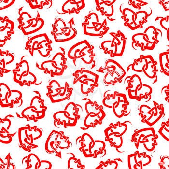 Seamless pattern of red heart tattoos in tribal style