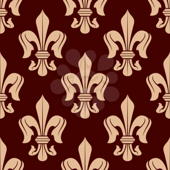 Brown and beige royal french lilies seamless pattern with fleur-de-lis floral elements. Usage for wallpaper or background design