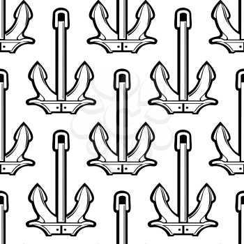 Marine adventure and nautical theme design with seamless pattern of stockless anchors for large ships over transparent background