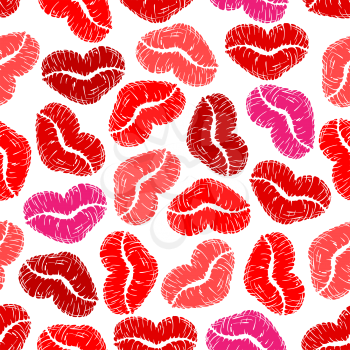 Red, pink, purple and maroon lip prints with woman lipsticks. For Valentine holiday or love themes background design