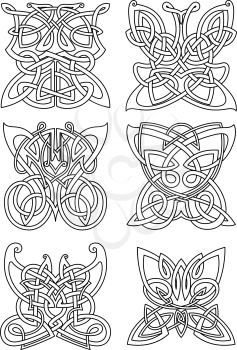 Butterfly insect tribal celtic ornaments set with swirl wings and bodies. For tattoo, print or religious art design