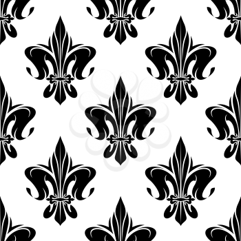 Royal floral fleur-de-lis seamless pattern with black flowers on white background
