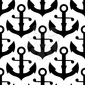 Vintage nautical anchors seamless pattern with bold black silhouettes of ship anchors over white background. Addition to navy heraldry or retro nautical design