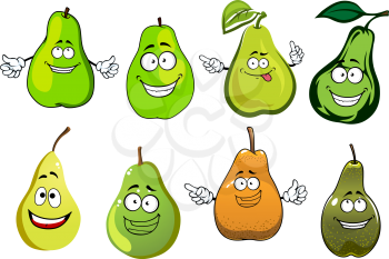 Green, yellow and orange pear fruits characters isolated on white. For agriculture or healthy food concept design