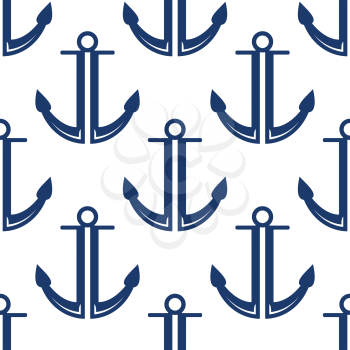 Retro marine seamless pattern with blue ship anchors silhouettes over white background. Heraldic or wallpaper design usage
