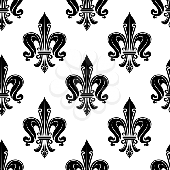 Antique french fleur-de-lis seamless pattern with elegant black flowers in victorian style on white background. Use as interior, textile, wallpaper or fashion design