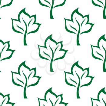 Seamless background with pattern of outline maple green leaves. May be use as stylized fabric or wallpaper design