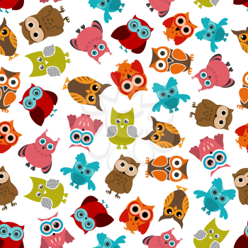 Colorful funny owls birds seamless pattern for fabric, interior or any another background design