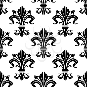 Medieval french floral seamless pattern with black fleur-de-lis elements on white background